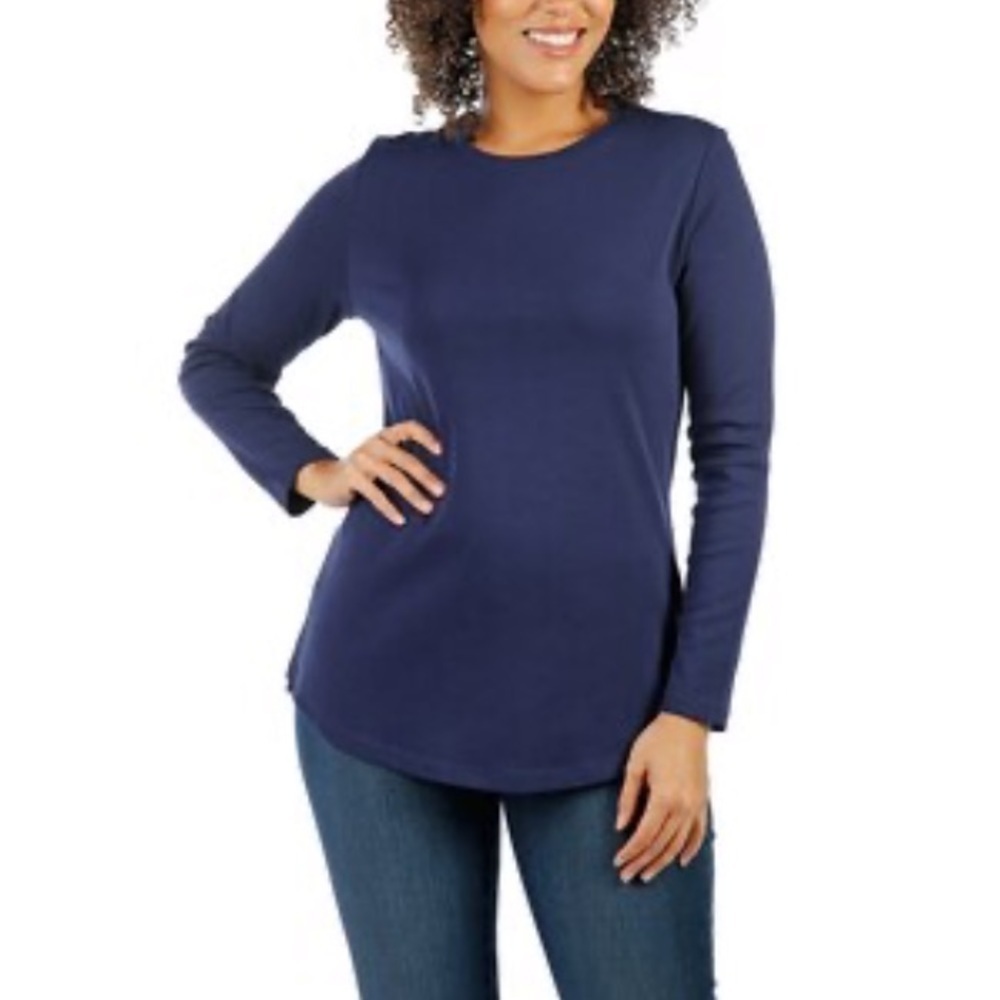 Nwt ISAAC MIZRAHI Live! Essentials Pima Cotton Crew Neck Knit T Shirt Top Blue
